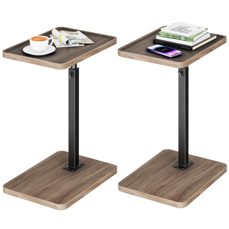 LAKEMID C Shaped End Table Adjustable Height Set of 2,360Â° Swivel Sofa Table Tray,Couch Tables That Slide Under,C Shaped Side Table for Sofa Living Room,Bedroom,Snack Table (Rustic Brown) - Image 1