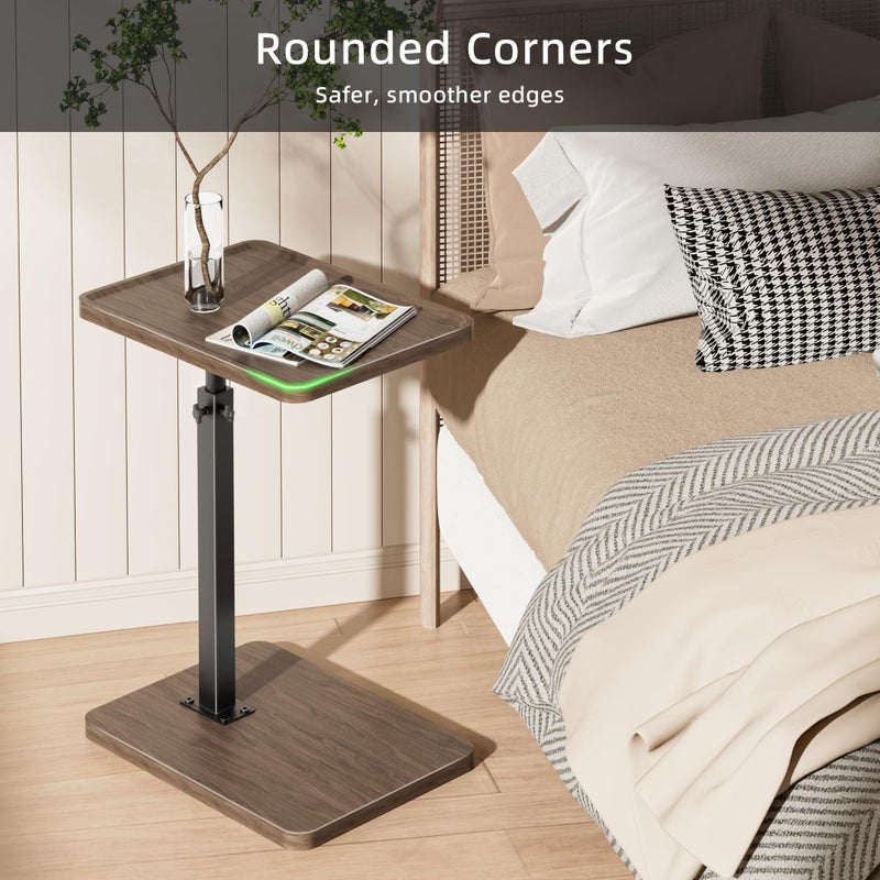 LAKEMID C Shaped End Table Adjustable Height Set of 2,360Â° Swivel Sofa Table Tray,Couch Tables That Slide Under,C Shaped Side Table for Sofa Living Room,Bedroom,Snack Table (Rustic Brown) - Image 3