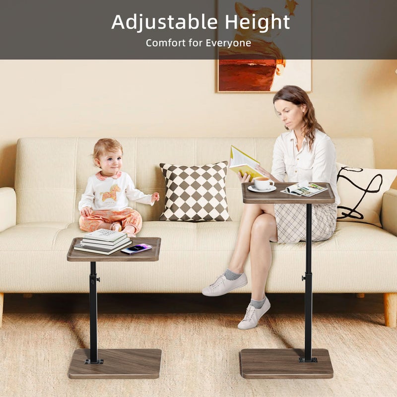 LAKEMID C Shaped End Table Adjustable Height Set of 2,360Â° Swivel Sofa Table Tray,Couch Tables That Slide Under,C Shaped Side Table for Sofa Living Room,Bedroom,Snack Table (Rustic Brown) - Image 4