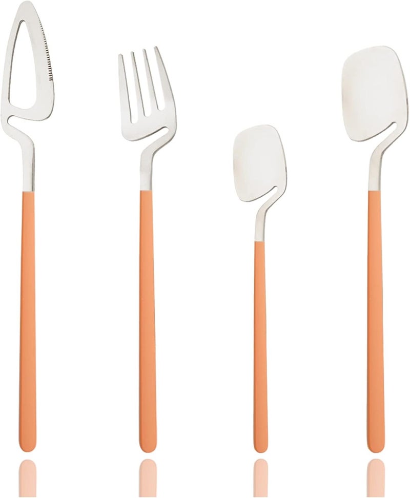 JASHII Hangable 24Piece Silverware Set Cute Macaron Color Satin Finish Flatware Cutlery Set Service for 6 KnivesForksSpoons Included Dishwasher Safe Orange Silver - Image 1