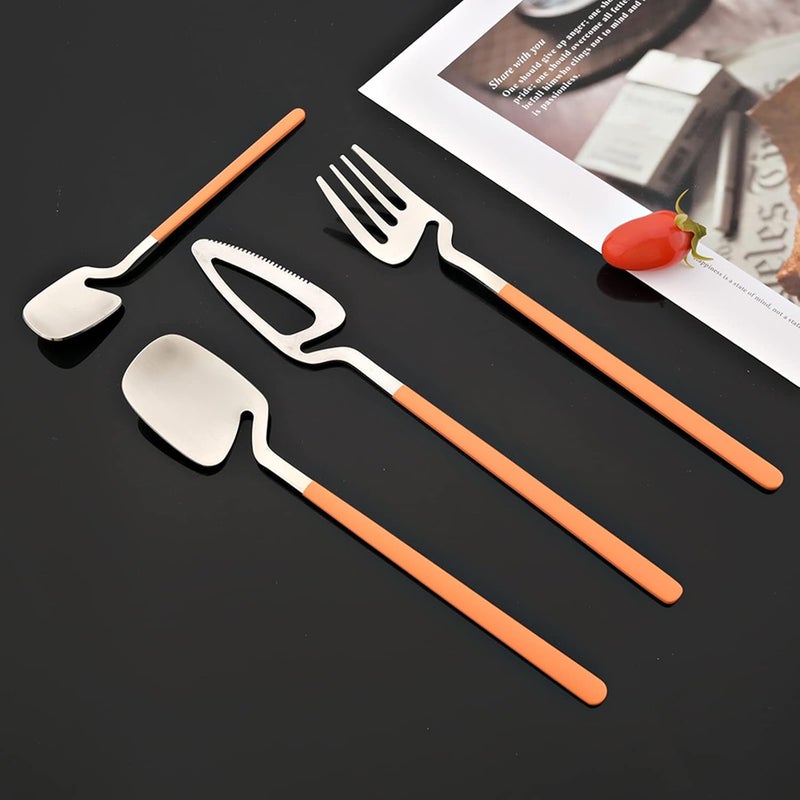 JASHII Hangable 24Piece Silverware Set Cute Macaron Color Satin Finish Flatware Cutlery Set Service for 6 KnivesForksSpoons Included Dishwasher Safe Orange Silver - Image 3