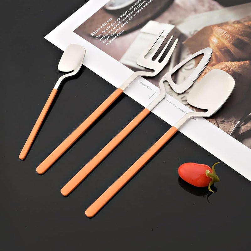 JASHII Hangable 24Piece Silverware Set Cute Macaron Color Satin Finish Flatware Cutlery Set Service for 6 KnivesForksSpoons Included Dishwasher Safe Orange Silver - Image 2
