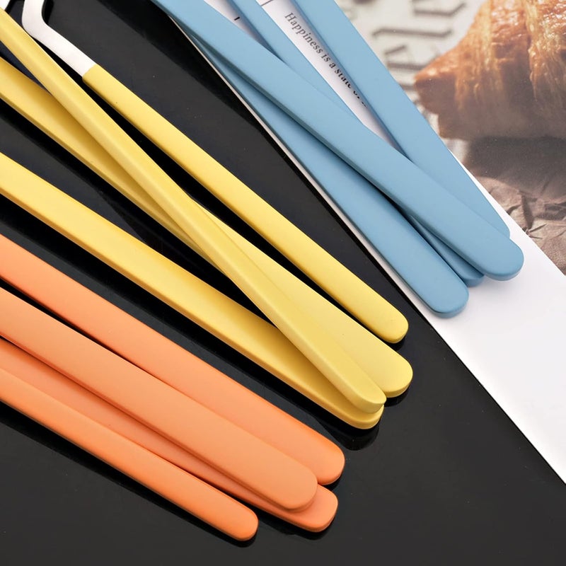 JASHII Hangable 24Piece Silverware Set Cute Macaron Color Satin Finish Flatware Cutlery Set Service for 6 KnivesForksSpoons Included Dishwasher Safe Orange Silver - Image 5