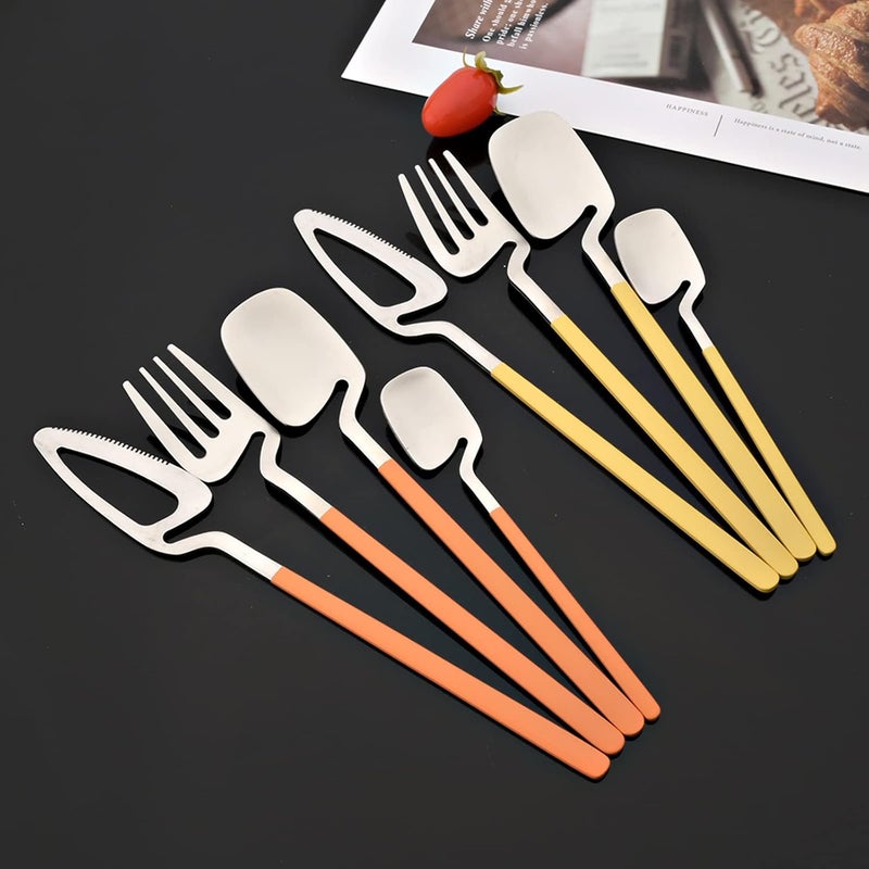 JASHII Hangable 24Piece Silverware Set Cute Macaron Color Satin Finish Flatware Cutlery Set Service for 6 KnivesForksSpoons Included Dishwasher Safe Orange Silver - Image 4