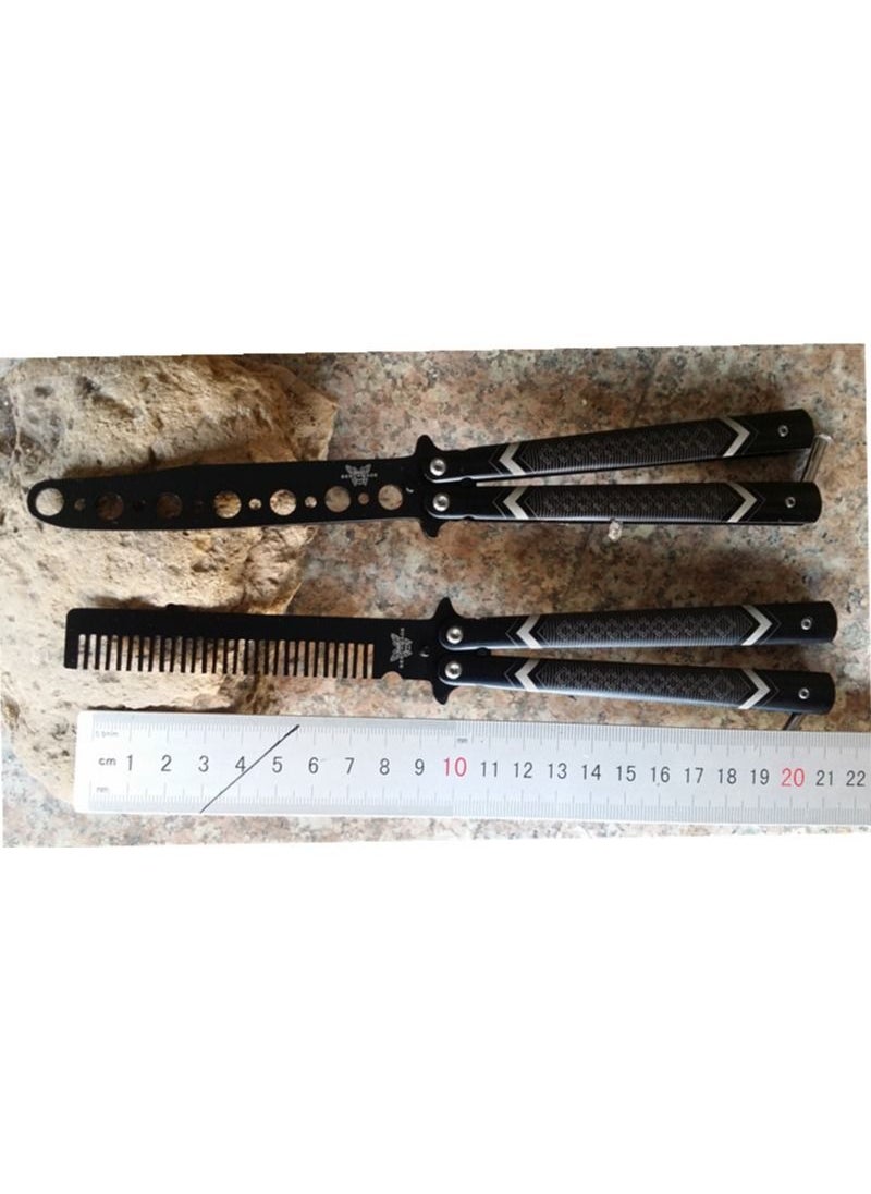 Generic - Butterfly Knife Trainer Practice Steel Metal Folding Knife Training Knife Unsharpened Blade (Black) - Image 1