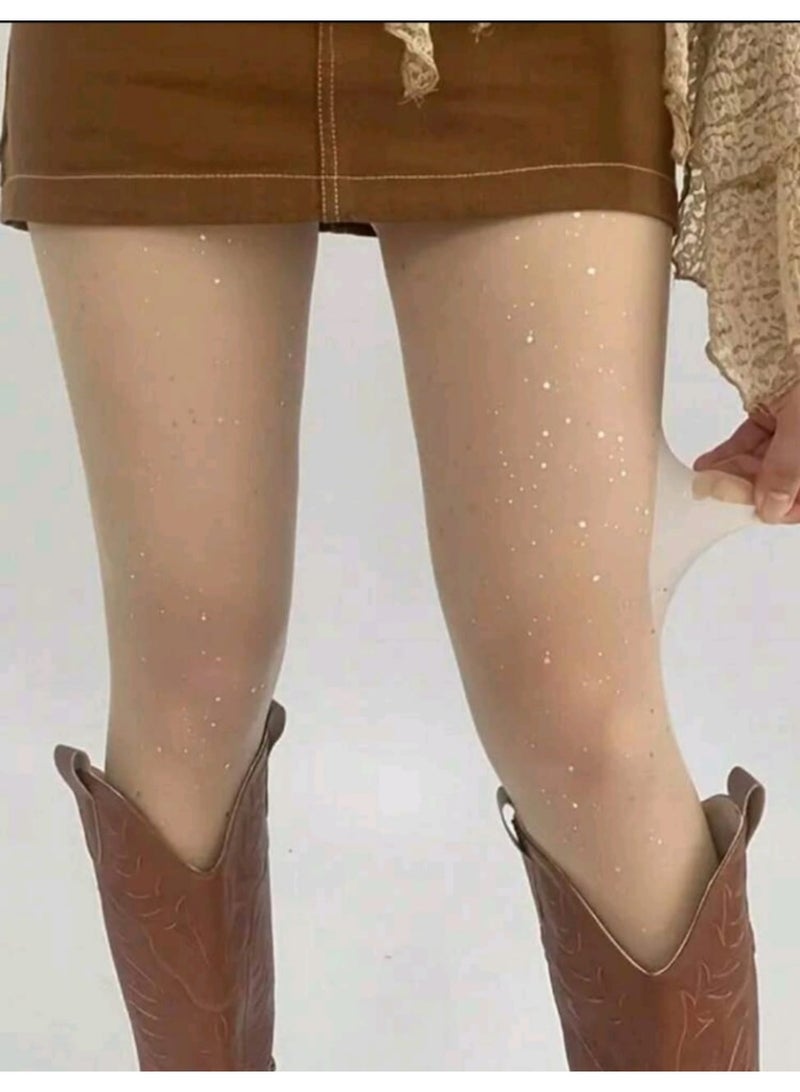 Shein 2 Pairs Sheer Sparkly Galaxy Star Glitter Tights, Black & Beige, Slim And style Leggings - Image 5