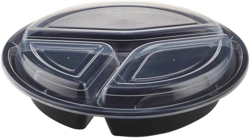Lavish Microwave Disposable Round Food Containers with Lids | 3 Compartment-5 Pack | Meal Prep Containers, Plastic Lunch & Takeaway Boxes for Kitchen Food Storage - Image 4