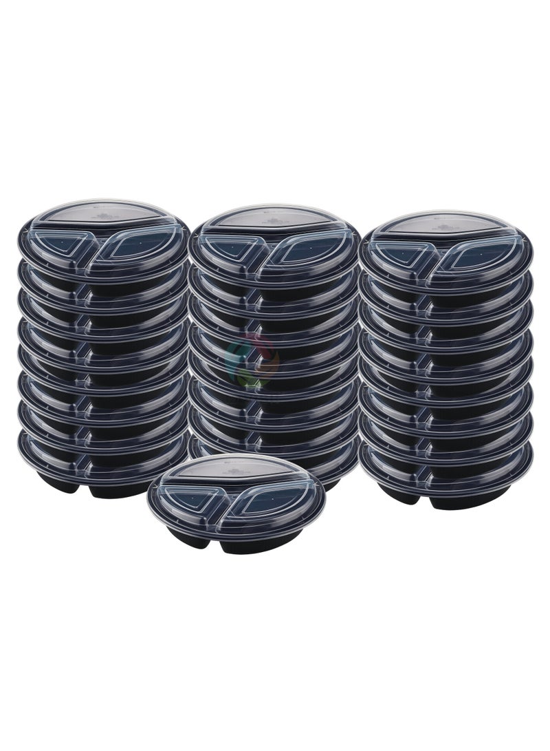 Lavish Microwave Disposable Round Food Containers with Lids | 3 Compartment-5 Pack | Meal Prep Containers, Plastic Lunch & Takeaway Boxes for Kitchen Food Storage - Image 1