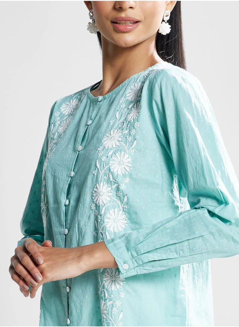 فاب انديا Embroidered Button Down Top