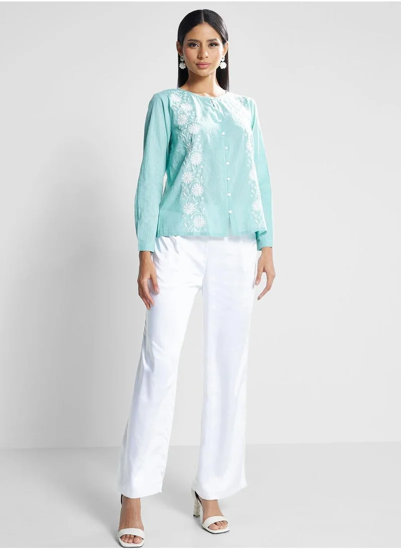 فاب انديا Embroidered Button Down Top