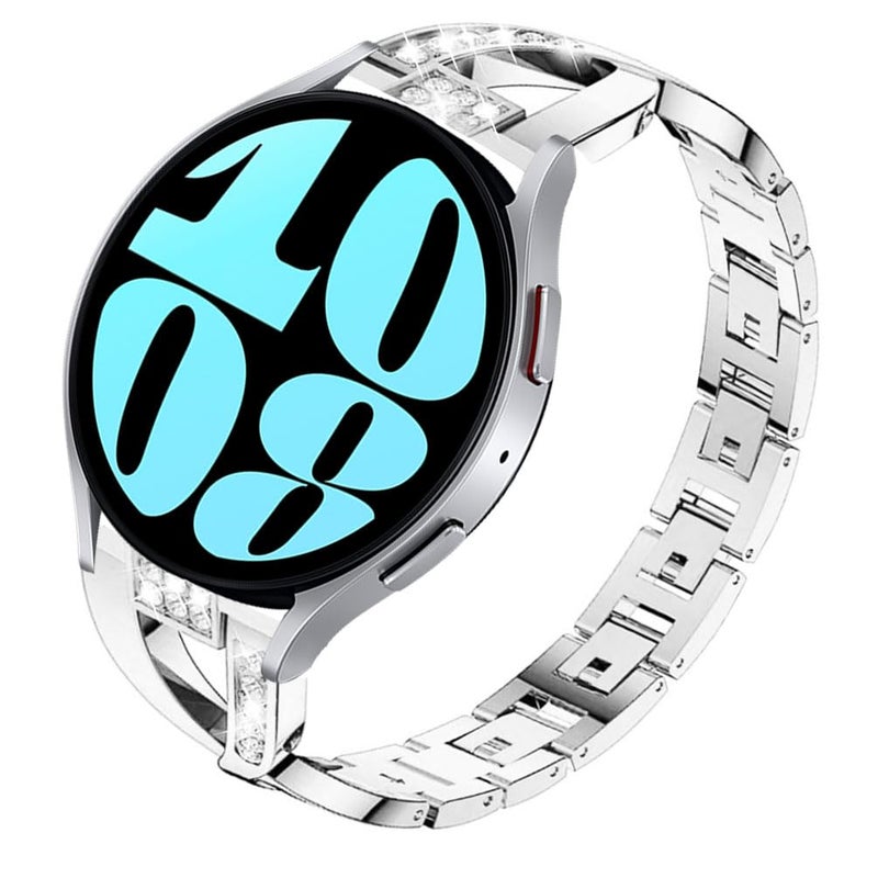 Sankel Compatible for Samsung Galaxy Watch 7 FE 40mm 44mm BandsWomen Metal Replacement Chain Bling Strap Wristband for Galaxy Watch 66 Classic55 Pro44ClassicWatch3 41mmActive 2 Silver - Image 2