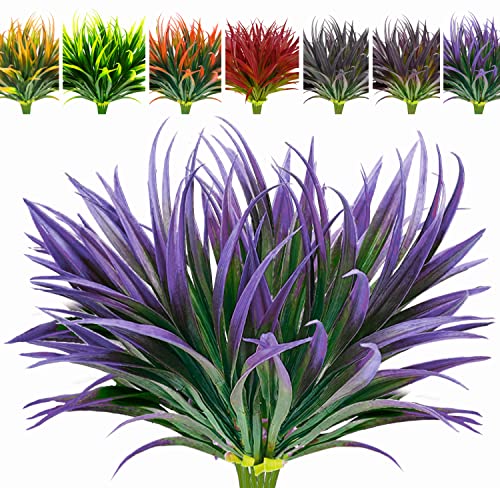 AUMVEYI 8 Pcs Outdoor Fake Plants UV Resistant Artificial Tall Grass Plants Faux Tropical Flowers Bushes Fall Winter Summer Planters Yard Patio Front Porch Dcor Plastic Greenery Shrubs Decoration - Image 1