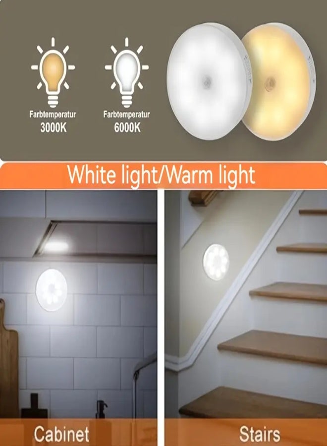 ارواق ٦ مصابيح حائطية داخلية بإضاءة بيضاء مزودة بحساس حركة - ٨ مصابيح حائط دائرية LED مزودة ببطارية قابلة لإعادة الشحن عبر USB، إضاءة قابلة للتعديل ومفتاح تشغيل | إضاءة لاسلكية عصرية لغرفة النوم، والخزانة، والسلالم، والممرات، والمكتب، والجراج. - Image 4