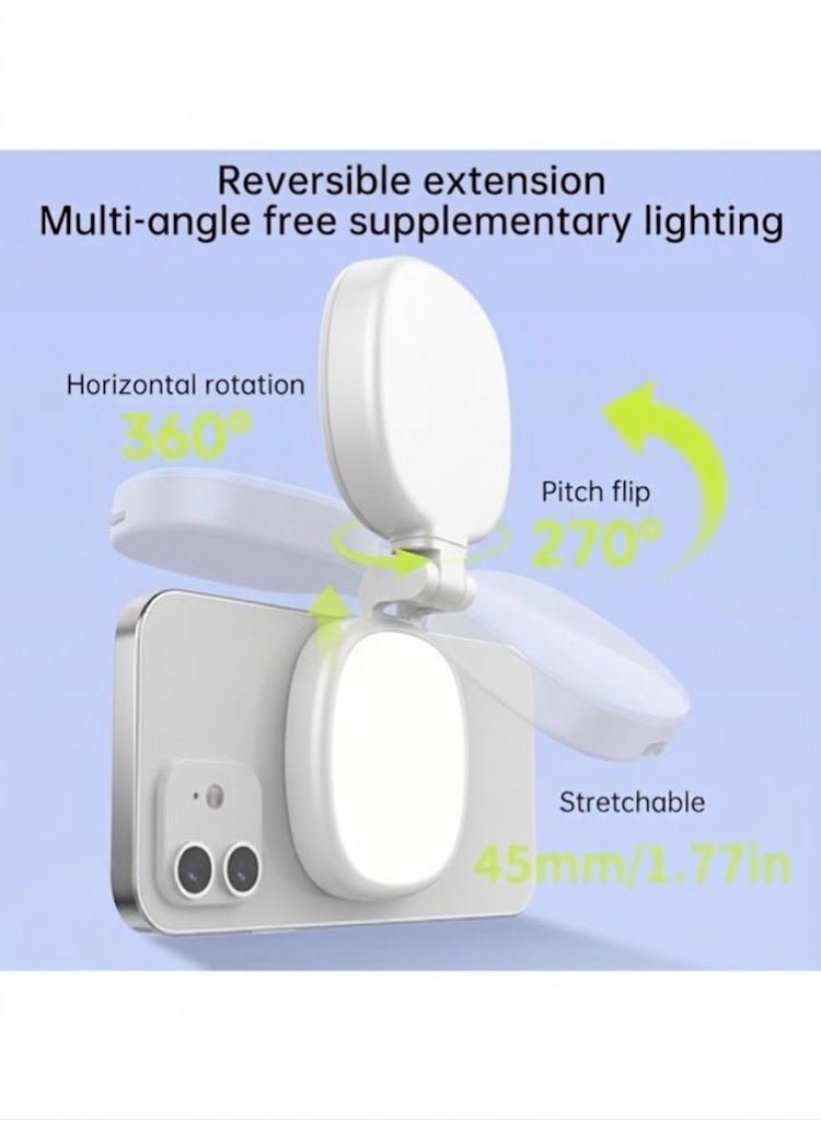 K04 Portable Magnetic Lamp with Mirror and 3 Color Temperatures, Adjustable Brightness and Length, Phone Holder Included, Suitable for Selfies, Makeup and Lighting (White) - Image 5