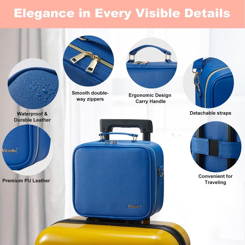 Mocado Travel Makeup Bag with LED Lighted Mirror,Travel Makeup Organizer,Makeup Case with 3 Color Lighted Setting and 10x Magnifying Mirror,Portable Storage and Adjustable Dividers Makeup Box(Blue) - Image 2