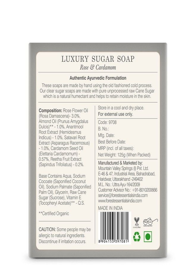 Forest Essentials Forest Essentials Luxury Sugar Soap Rose and Cardamom|Sulphate-Free Formula|Bar Soap For Men And Women|125 g  - Image 2