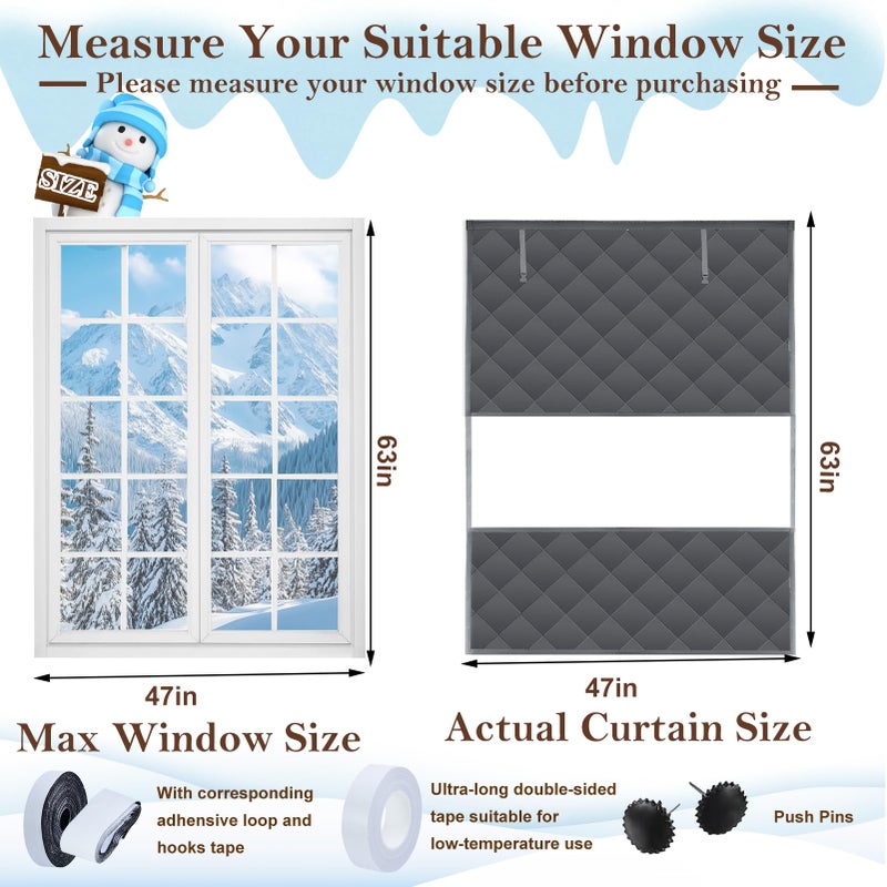 Jeyeou Visible Thermal Window Insulation Kit for Winter, Winterizing Insulated Window Cover Waterproof Oxford Cloth Cotton Layer Reusable Insulated Curtain Blanket Cold Protector for Home Attic RV Keep Warm - Image 3