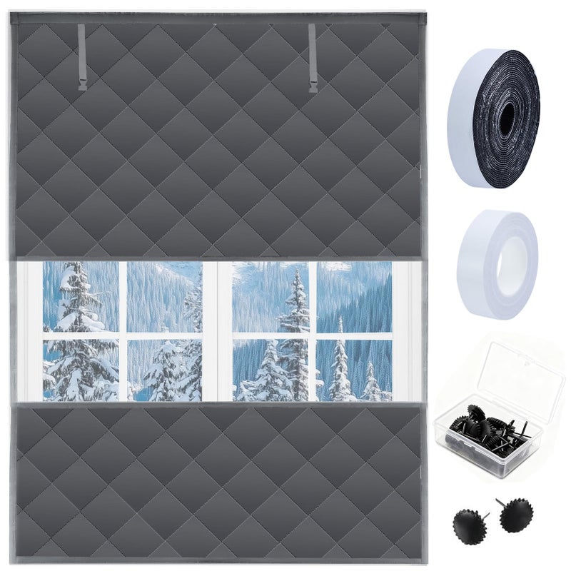 Jeyeou Visible Thermal Window Insulation Kit for Winter, Winterizing Insulated Window Cover Waterproof Oxford Cloth Cotton Layer Reusable Insulated Curtain Blanket Cold Protector for Home Attic RV Keep Warm - Image 1