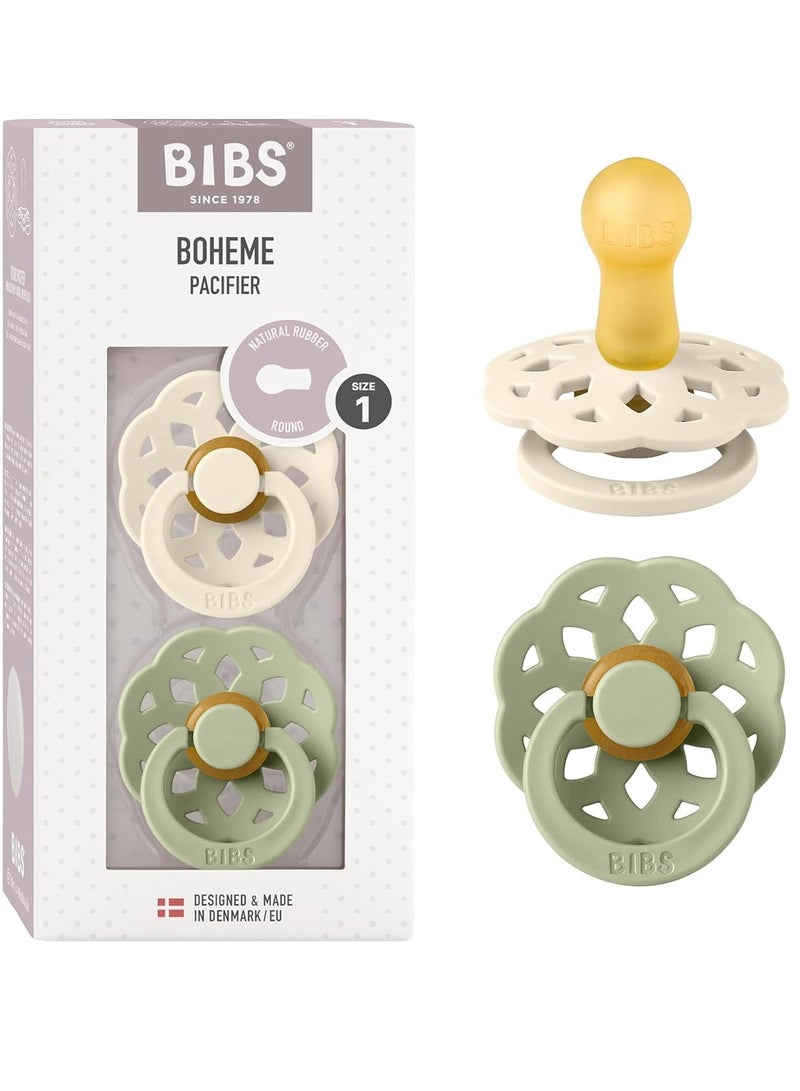 BIBS Pacifier Boheme 2 PACK Latex Size 1 Ivory/Sage - Image 1