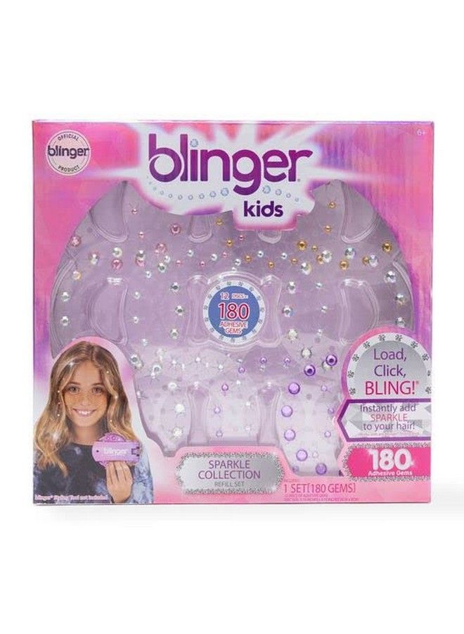 Blinger Kids Sparkle Collection Refill Set ; 180 Colorful Rhinestones Compatible Styling Tool (Not Included) ; Bling Hair Fashion Anything In Seconds! ; Hairsafe Bling In Brush Out - Image 1