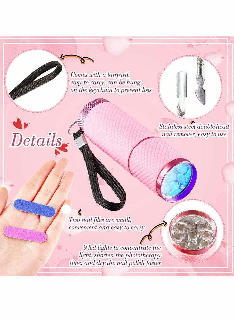 Y&D Mini UV LED Nail Lamp for Gel Nails with 9 and Cuticle Pusher, Portable Stainless Steel Manicure Tool 2 Pieces Files Girl Woman Home (Pink) - Image 5