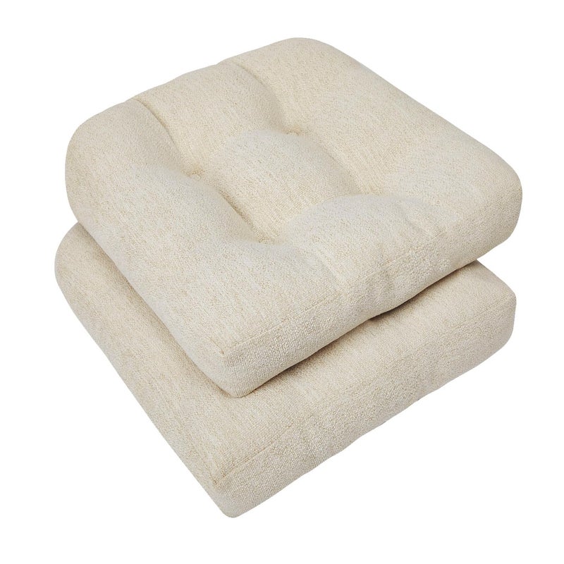 downluxe Chair Cushions for Dining Chairs 2 Pack Tufted Indoor Chair Pads with NonSlip Bottom UShaped Kitchen Chair Cushions 17x17x4 Beige - Image 2