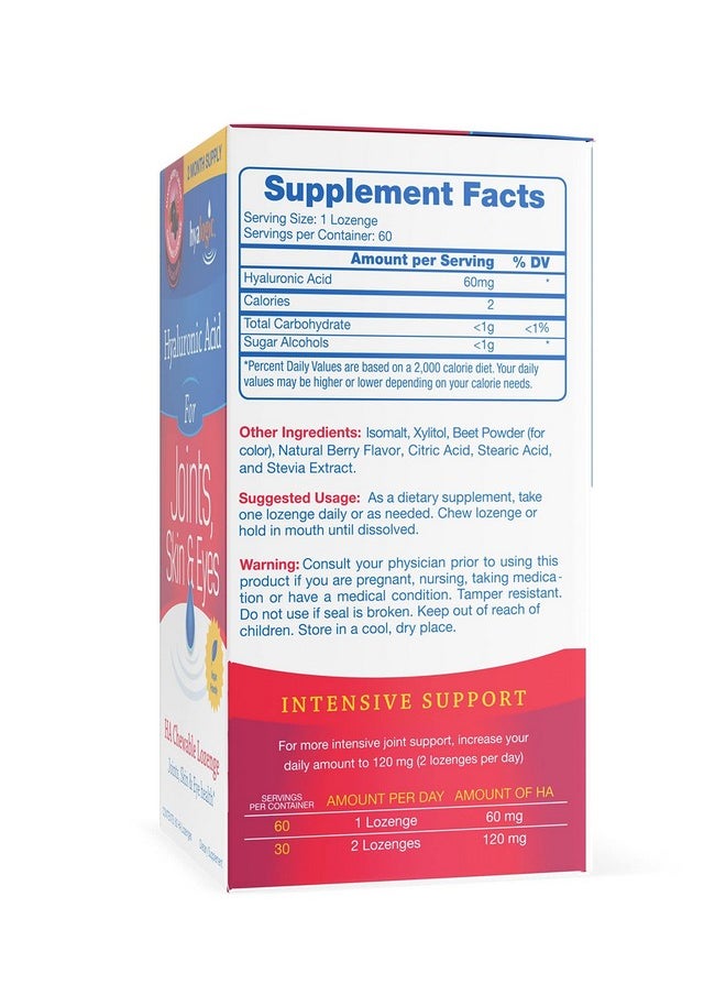 Hyalogic Hyalogic Hyaluronic Acid Chewable Lozenge - Chewable Tablets for Joints, Skin Care & Eyes - Vegan, Sugar-Free and Berry Favored Hyaluronic Acid Supplements (60 Count)  - Image 4