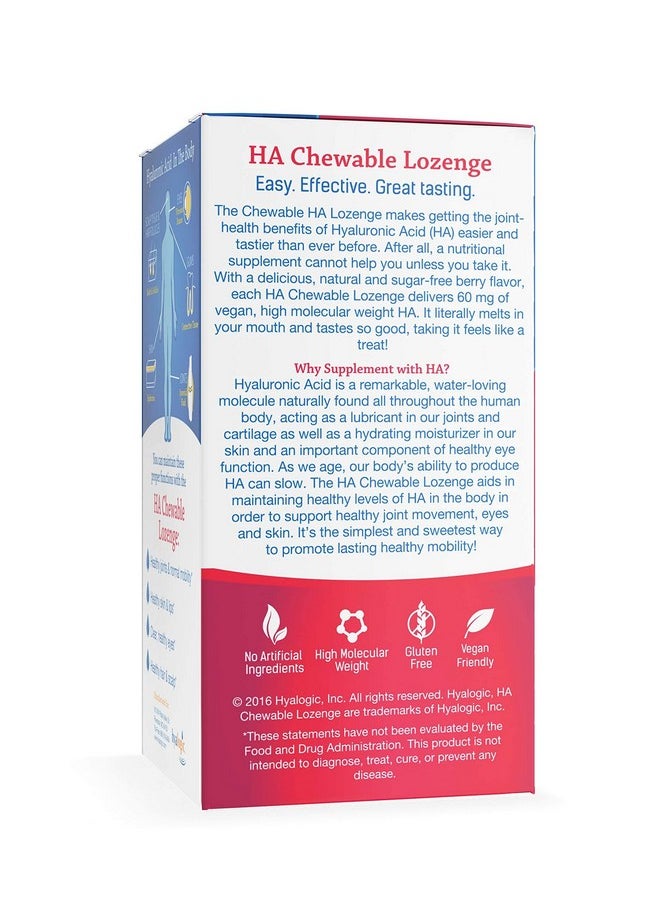 Hyalogic Hyalogic Hyaluronic Acid Chewable Lozenge - Chewable Tablets for Joints, Skin Care & Eyes - Vegan, Sugar-Free and Berry Favored Hyaluronic Acid Supplements (60 Count)  - Image 3