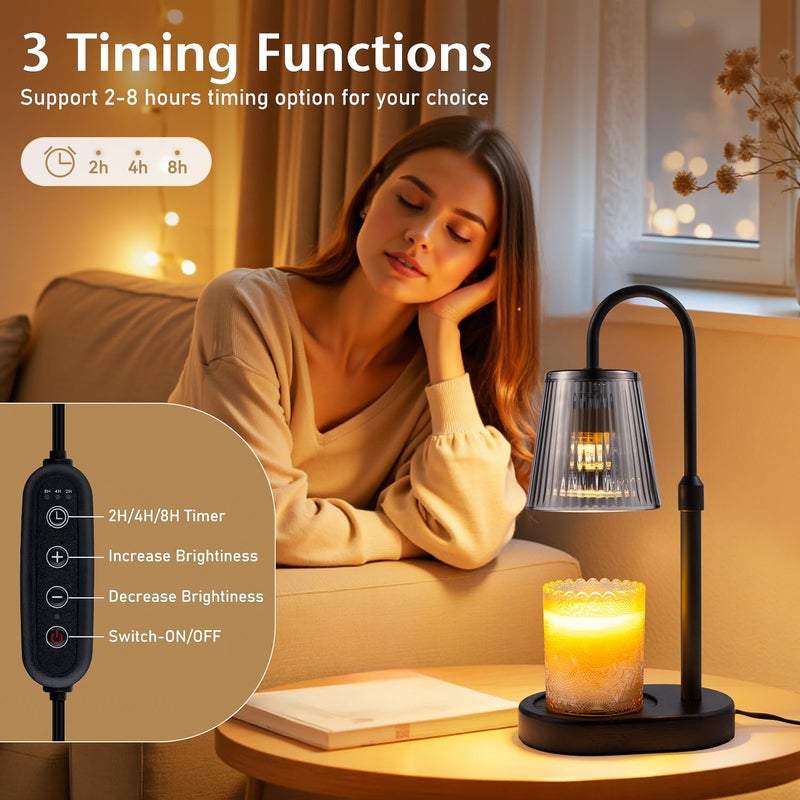 EVXFG Candle Warmer Lamp with Timer Electric - Wickless Warming Light Height Adjustable Dimmable No Flame Heat Warm Melt Wax Scented Table Lights Elegant Modern Home Decor for Jar Candles Living Bedroom - Image 2
