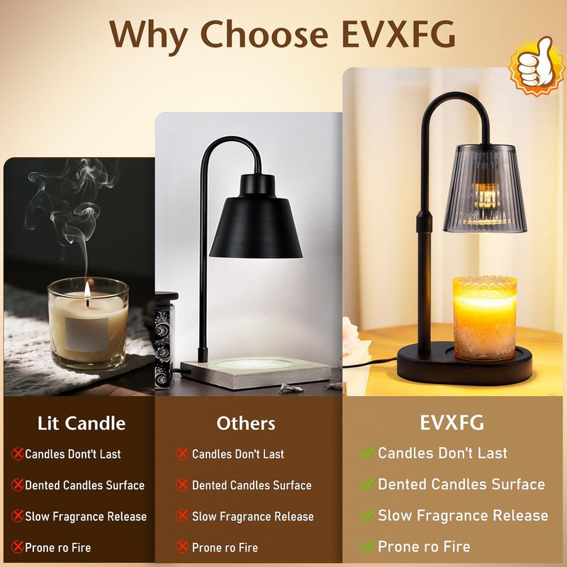 EVXFG Candle Warmer Lamp with Timer Electric - Wickless Warming Light Height Adjustable Dimmable No Flame Heat Warm Melt Wax Scented Table Lights Elegant Modern Home Decor for Jar Candles Living Bedroom - Image 5