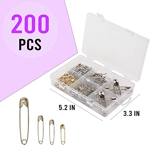 Aqbah Pack of 200 Safety Pins Assorted, Pins for Saree, Clothes, 5 Sizes from Small to Large Safety pins for Multi-Purpose use, Heavy Duty Variety Pack - Image 5