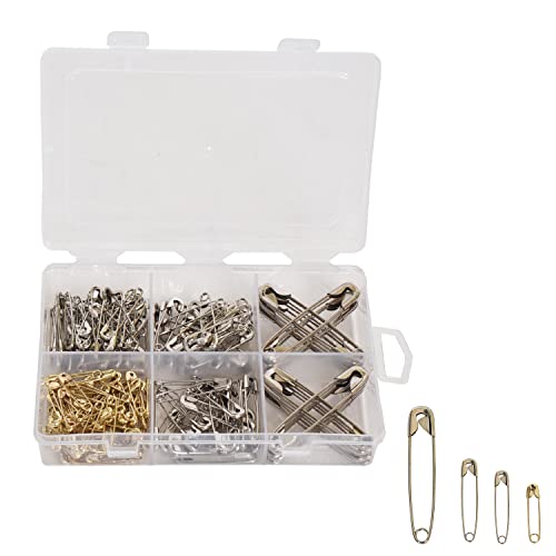 Aqbah Pack of 200 Safety Pins Assorted, Pins for Saree, Clothes, 5 Sizes from Small to Large Safety pins for Multi-Purpose use, Heavy Duty Variety Pack - Image 1