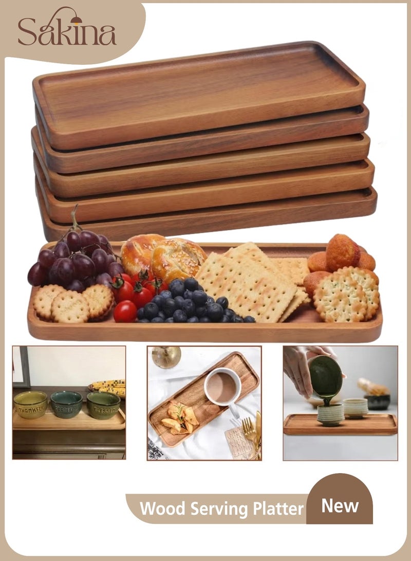 1pc Elegant Acacia Wood Rectangular Tray, Multipurpose Serving Platter for Snacks, Cheese, Fruits, Bread, Coffee & Desserts, Food-Safe Polished Kitchen Decor Tray, Ideal for EID & Ramadan Decorations - Image 1