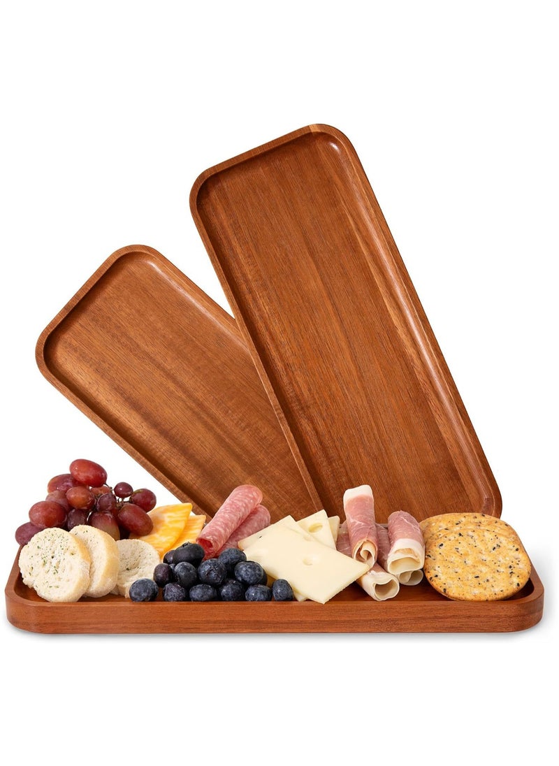 Generic 1pc Elegant Acacia Wood Rectangular Tray, Multipurpose Serving Platter for Snacks, Cheese, Fruits, Bread, Coffee & Desserts, Food-Safe Polished Kitchen Decor Tray, Ideal for EID & Ramadan Decorations  - Image 2
