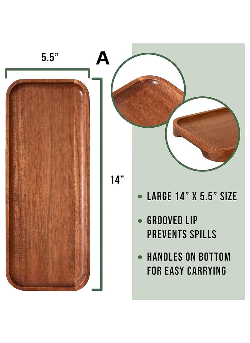 Generic 1pc Elegant Acacia Wood Rectangular Tray, Multipurpose Serving Platter for Snacks, Cheese, Fruits, Bread, Coffee & Desserts, Food-Safe Polished Kitchen Decor Tray, Ideal for EID & Ramadan Decorations  - Image 3