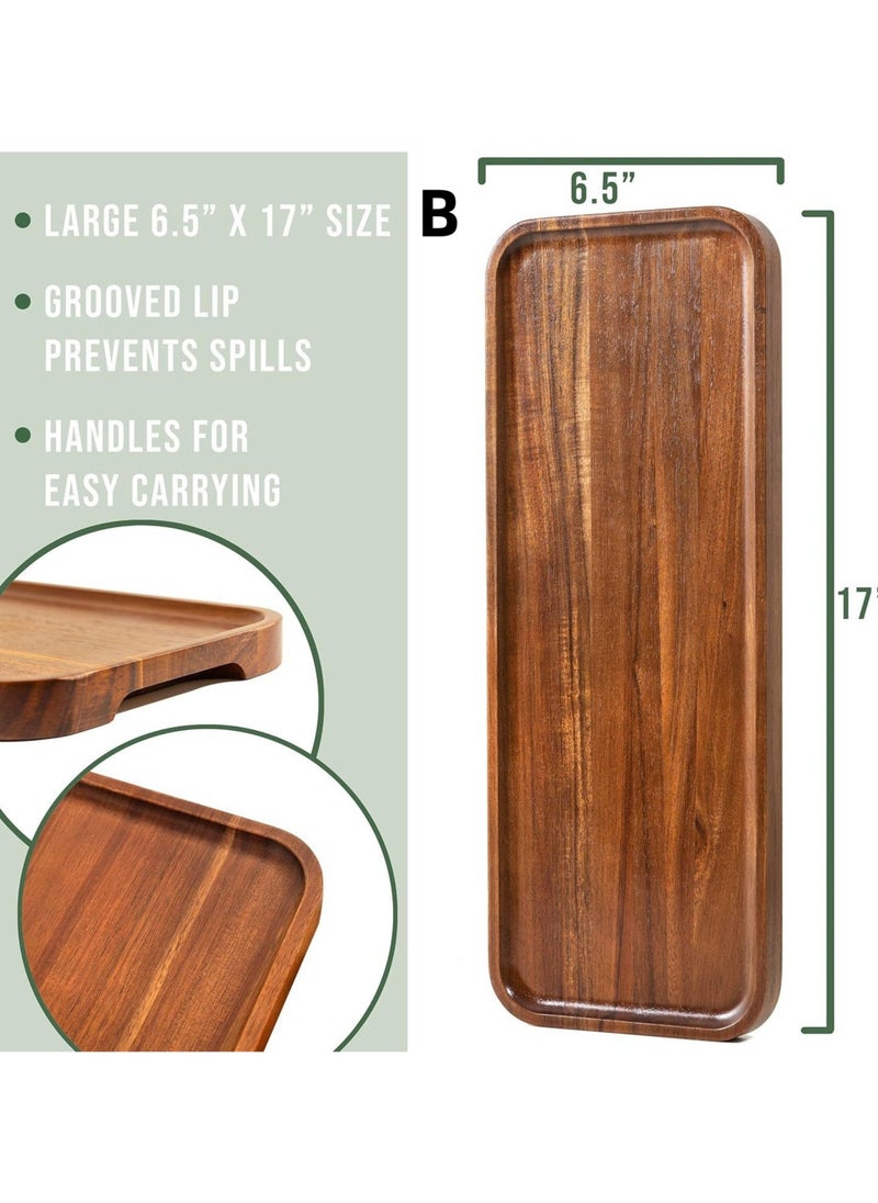 Generic 1pc Elegant Acacia Wood Rectangular Tray, Multipurpose Serving Platter for Snacks, Cheese, Fruits, Bread, Coffee & Desserts, Food-Safe Polished Kitchen Decor Tray, Ideal for EID & Ramadan Decorations  - Image 4