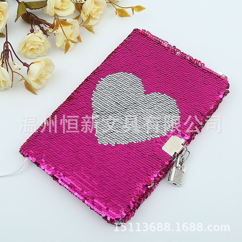 Sequin Cloth Fish Liner Laptop Flip Positioning Embroidered Mermaid Flamingo Unicorn Gift Book With Lock - Image 1