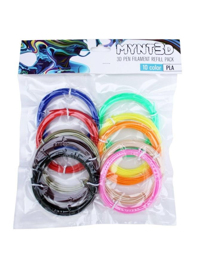 MYNT3D PLA 3D Pen Filament Refill Pack (10 Color, 3m Each)