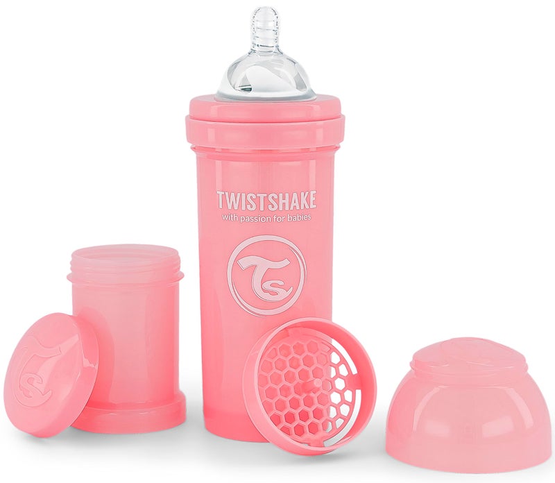 Twistshake Anti Colic Baby Bottles - Premium 260ml/8oz Bottles with 100ml Milk Storage Container for a Comfortable Feeding Experience for Baby Care - Pastel Pink - Image 1