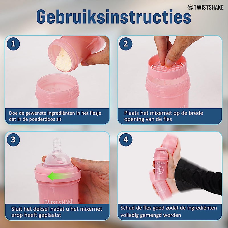 Twistshake Anti Colic Baby Bottles - Premium 260ml/8oz Bottles with 100ml Milk Storage Container for a Comfortable Feeding Experience for Baby Care - Pastel Pink - Image 2