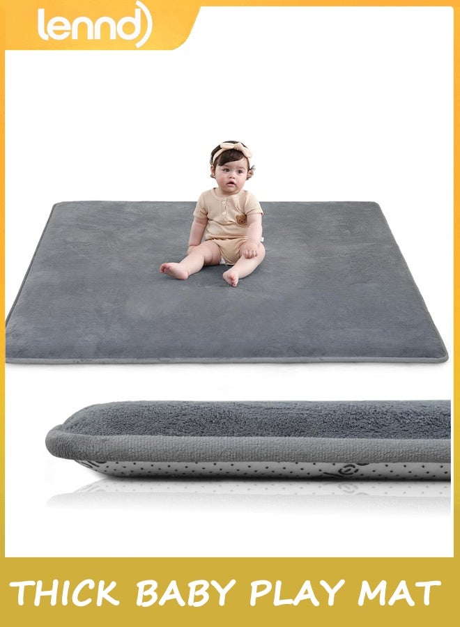 LENND Baby Play Mat for Floor, Thick Elasti-Foam 100CM*150CM Playpen Mat for Tummy Time,Water Repellent Soft Coral Velvet for Toddler,Infant,Kids,Non-Slip Backing Safe for Crawling(Dark Grey) - Image 1
