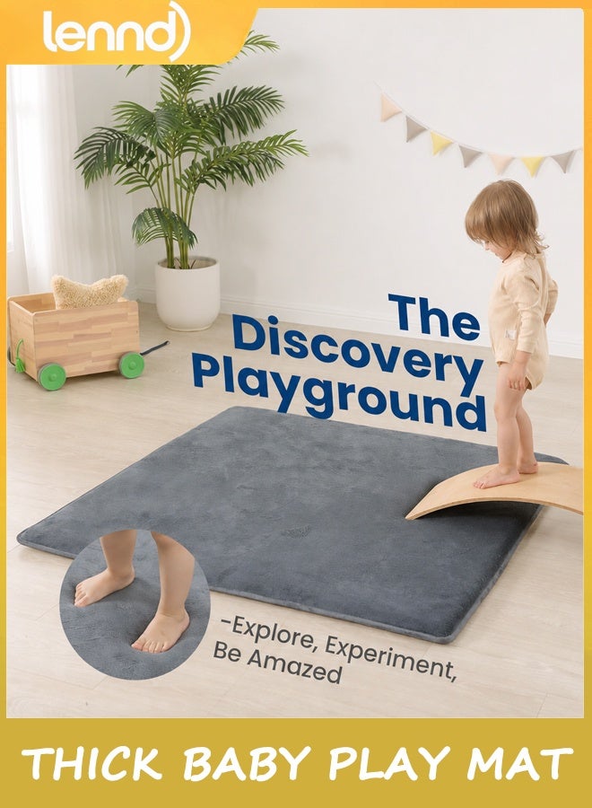 LENND Baby Play Mat for Floor, Thick Elasti-Foam 100CM*150CM Playpen Mat for Tummy Time,Water Repellent Soft Coral Velvet for Toddler,Infant,Kids,Non-Slip Backing Safe for Crawling(Dark Grey) - Image 2
