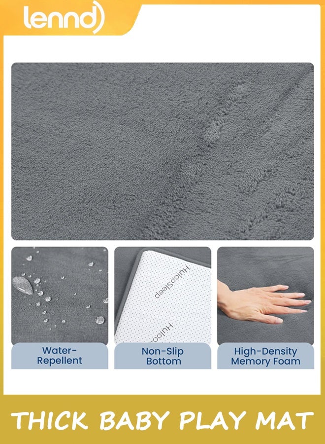 LENND Baby Play Mat for Floor, Thick Elasti-Foam 100CM*150CM Playpen Mat for Tummy Time,Water Repellent Soft Coral Velvet for Toddler,Infant,Kids,Non-Slip Backing Safe for Crawling(Dark Grey) - Image 4