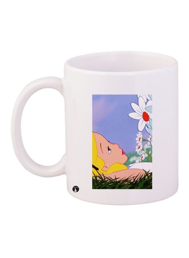 Cartoon Girl Printed Coffee Mug White/Purple/Beige 11ounce