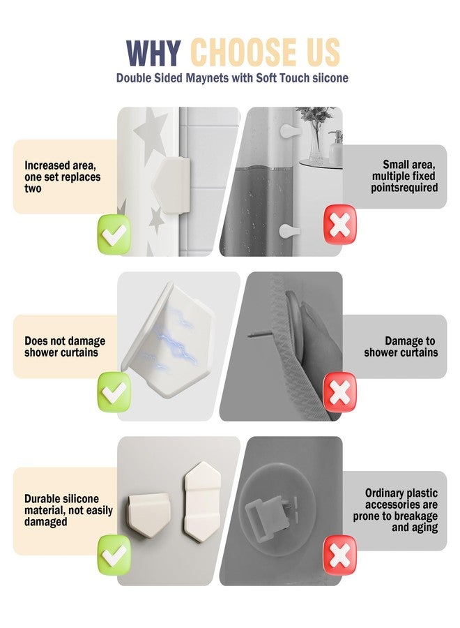 Neepanda 4 Pack Magnetic Silicone Shower Curtain Clips for Liner, Self-Adhesive Waterproof Shower Curtain Keeper, Enlarged Design & Strong Magnetic Windproof Splash Guard Holders (White) - Image 3