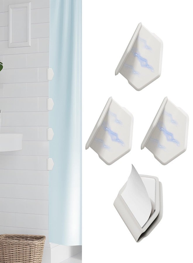 Neepanda 4 Pack Magnetic Silicone Shower Curtain Clips for Liner, Self-Adhesive Waterproof Shower Curtain Keeper, Enlarged Design & Strong Magnetic Windproof Splash Guard Holders (White) - Image 1