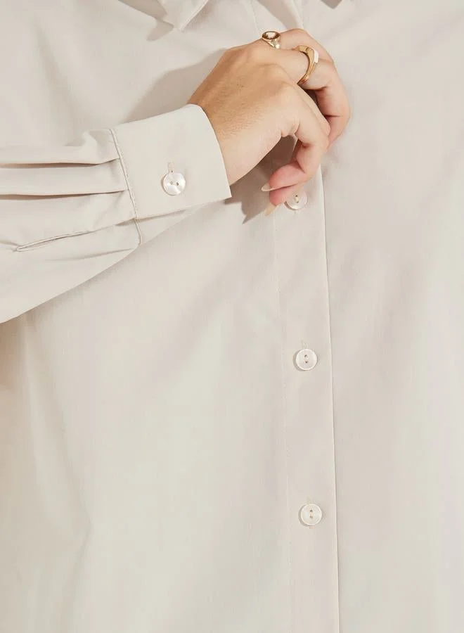 Styli Solid Longline Shirt with Button Placket