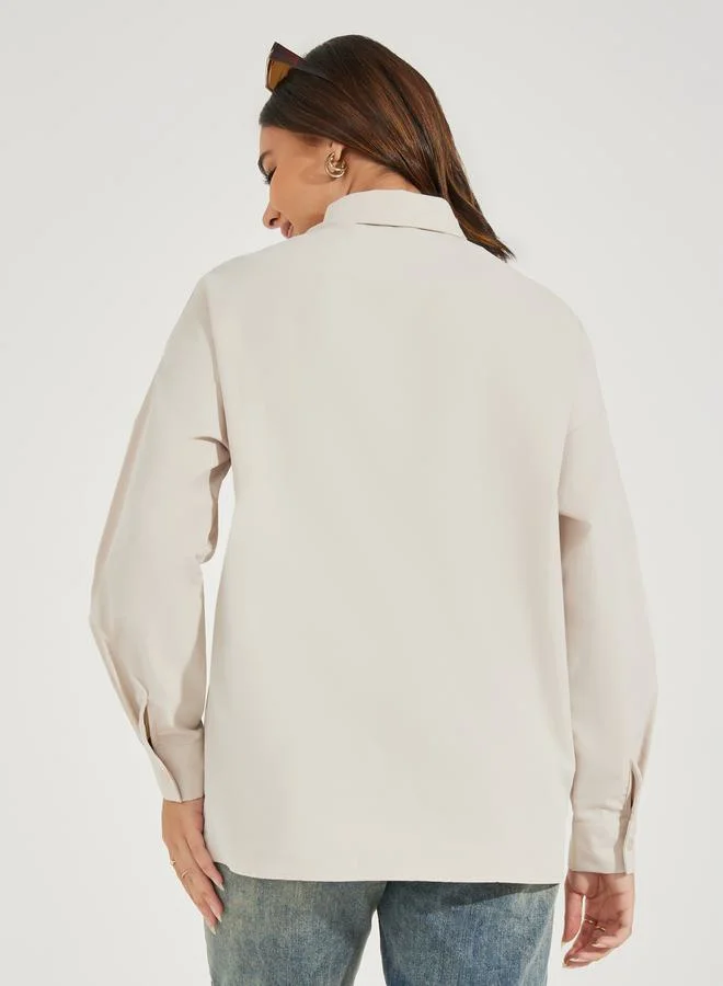 Styli Solid Longline Shirt with Button Placket