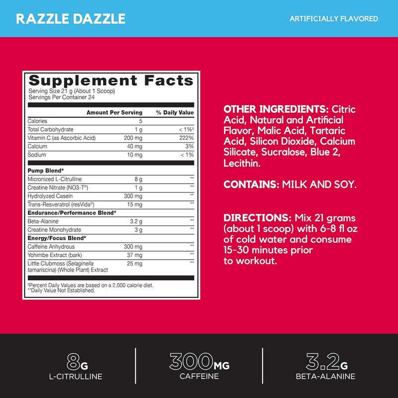 BSN مسحوق BSN NOXPLODE Vaso قبل التمرين مع 8 جرام من L-Citrulline و32 جرام من Beta-Alanine ونكهة الطاقة Razzle Dazzle 24 حصة - Image 2