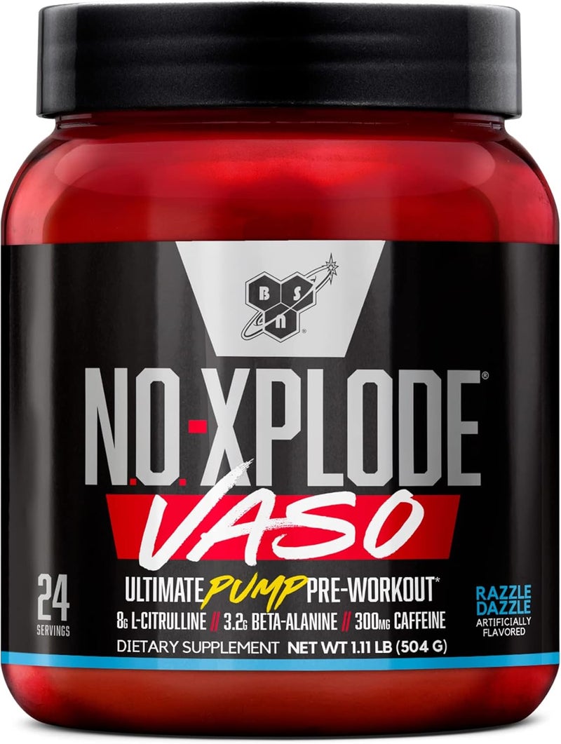 BSN مسحوق BSN NOXPLODE Vaso قبل التمرين مع 8 جرام من L-Citrulline و32 جرام من Beta-Alanine ونكهة الطاقة Razzle Dazzle 24 حصة - Image 1